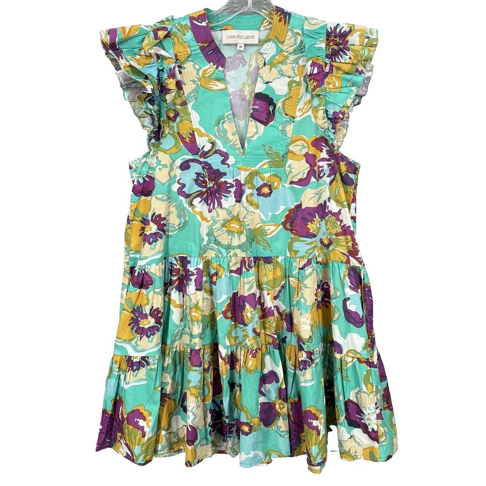 Love to Land Floral Ruffle Sleeve Mini Dress in Aqua